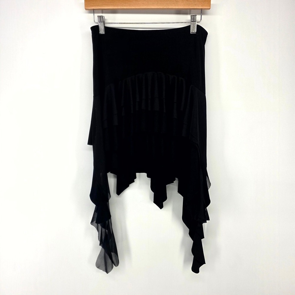 Cheryl Creations Skirt Womens Medium Black Asymmetrical Ruffle Handkerchief Hem